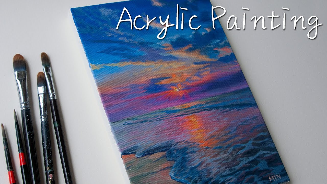 [ENG] 구독자 2000명 기념 / 강열한 빛의 노을바다 그리는법 / 아크릴화 풍경/ Sunset Acrylic Painting /celebrate 2000 subscribers