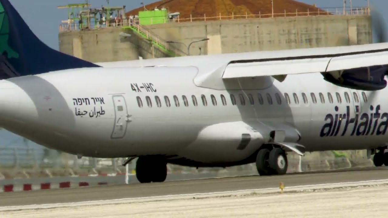 airHaifa 4X-IHC ATR 72-600 landing at Haifa Airport, Israel, April 2025.