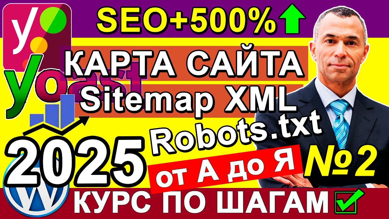 Yoast SEO подключить Sitemap XML + Robots.txt + .htaccess + Хлебные крошки + Медиафайлы WP ✅ Урок 2