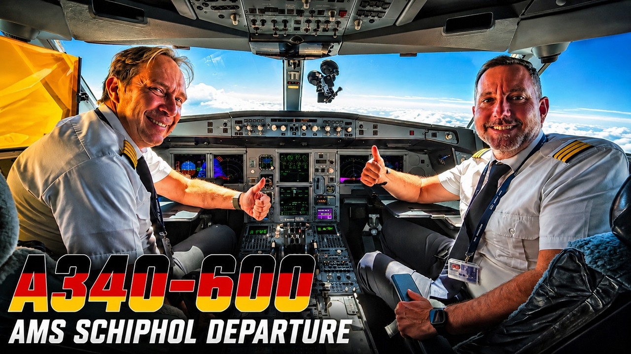 Flying out of Schiphol in the cockpit of a rare Airbus A340-600