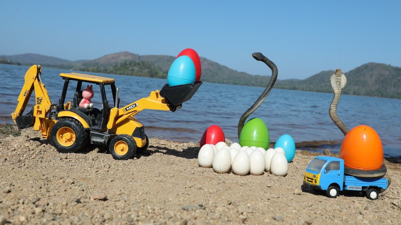 JCB 5CX Fully Loading King Cobra Snake Eggs Mini Eicher Tractor | Mini Ace Gold Pickup | Cs kids toy