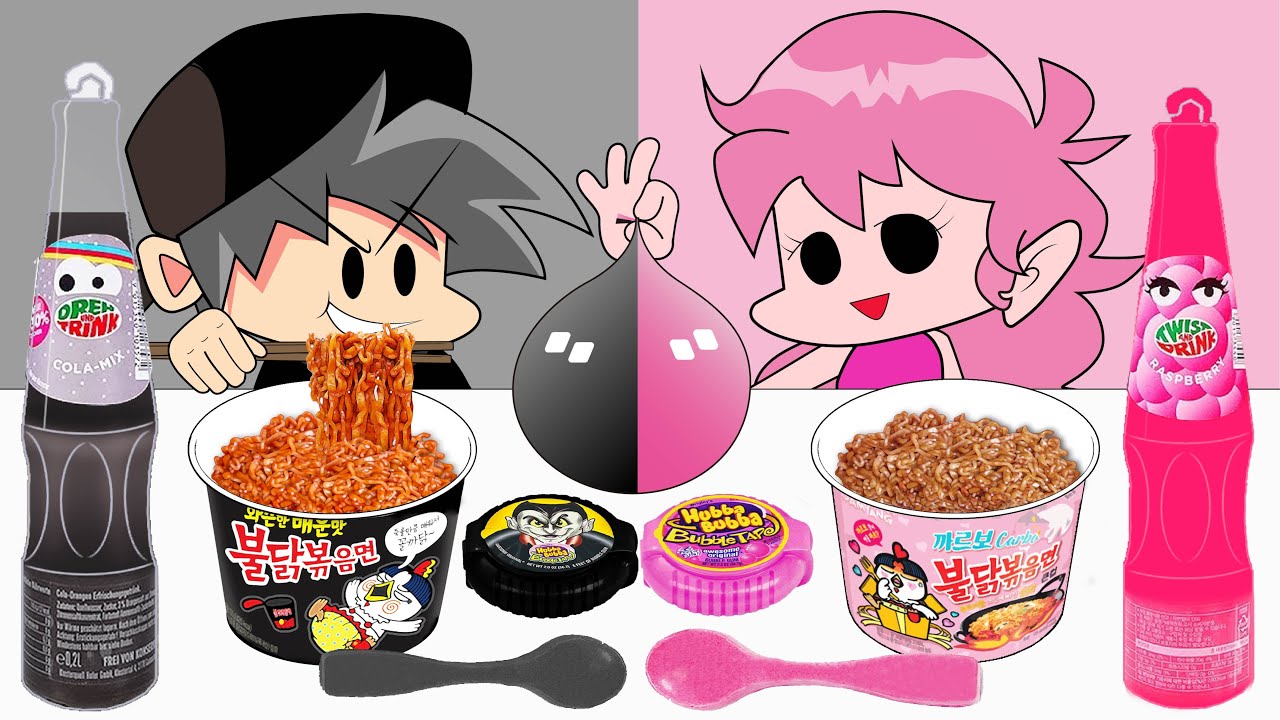 Black Food VS Pink Food Challenge l Animation Mukbang