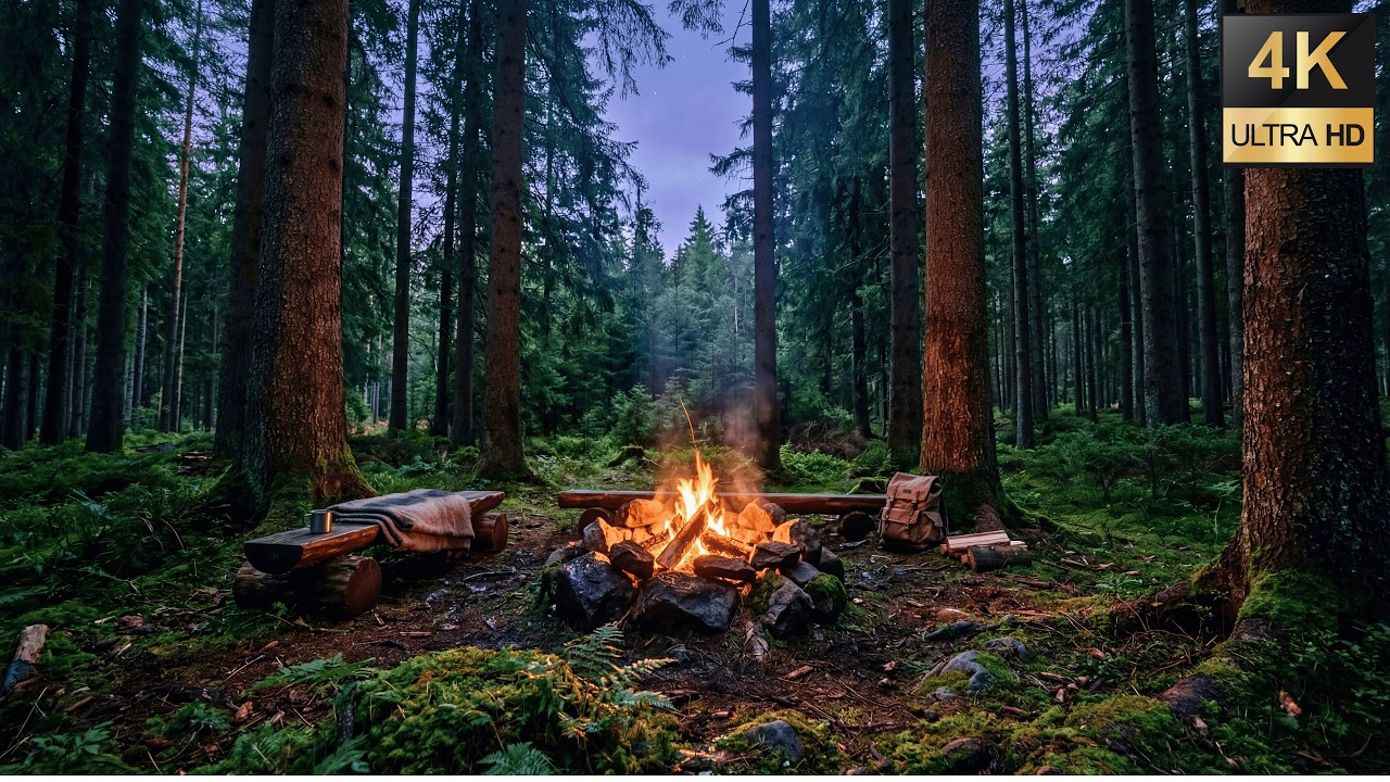 Deep Forest Fireplace 4K - 10 Hours of Relaxing Fire Sounds for Sleep & Study