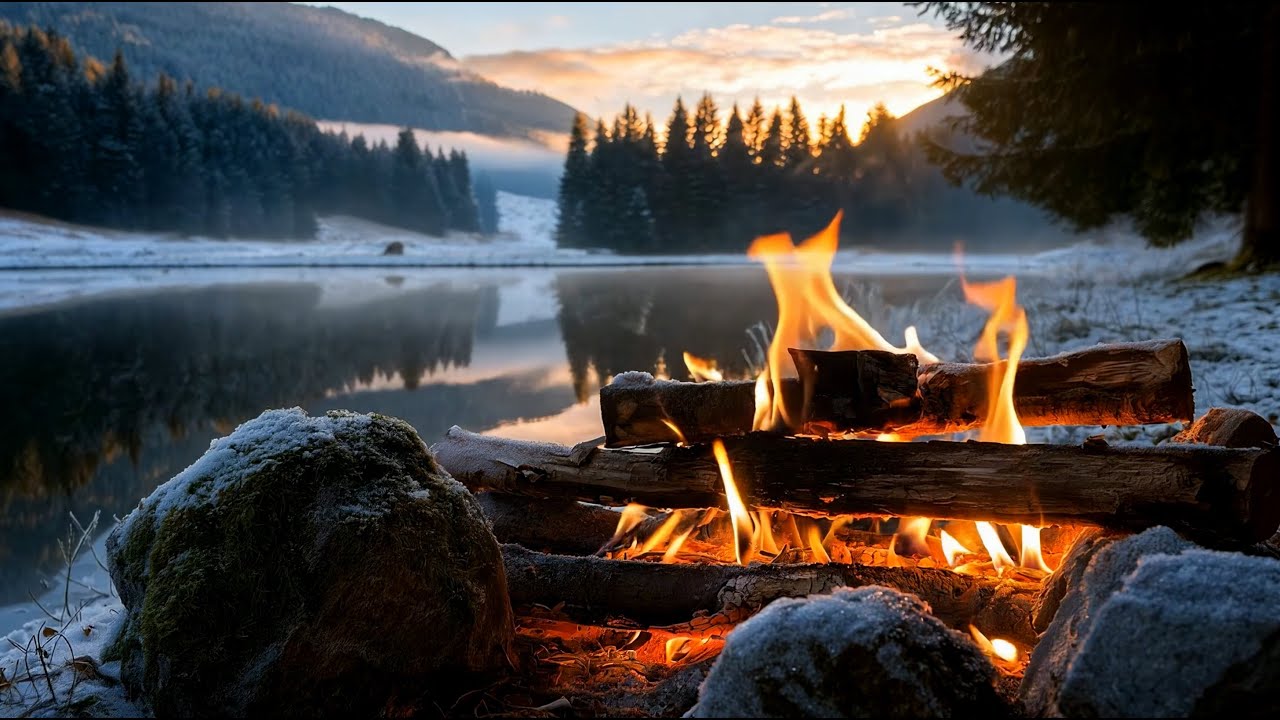 Morning Frost & Campfire 🔥 Relaxing Winter Mountain Soundscape