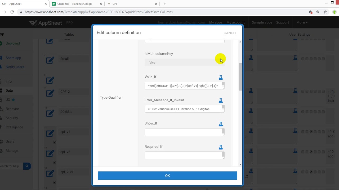 CPF em AppShhet apps no Detalhe