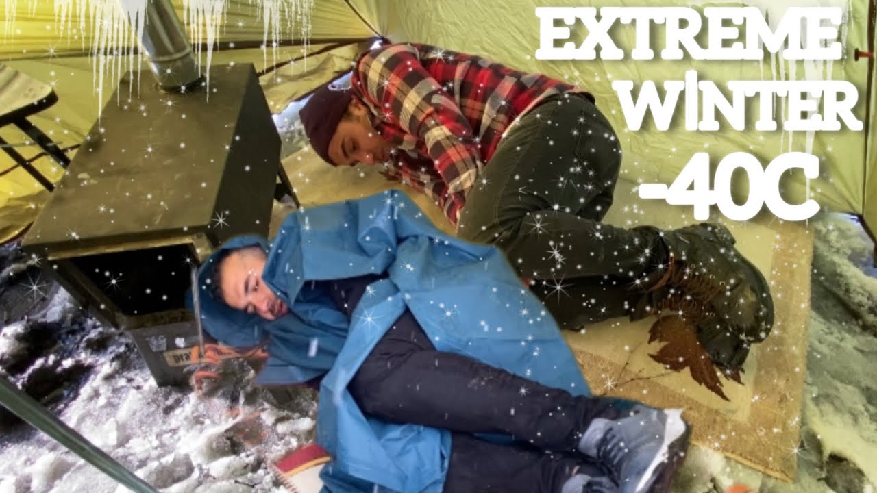 -40C WINTER CAMPING ALONE -Winter Camping in Snow Storm with Survival Shelter & Bushcraft Cot.