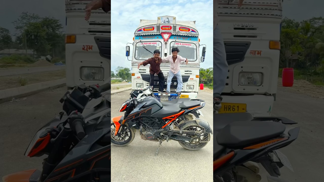 Столкновение большого грузовика Tata и мотоцикла KTM &mdash; посмотрите, что случилось 🔥