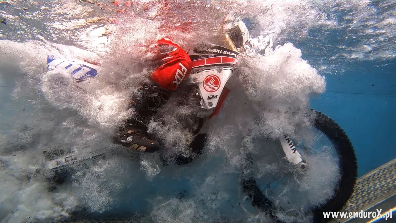 Yamaha wr250f underwater crossing swimming pool