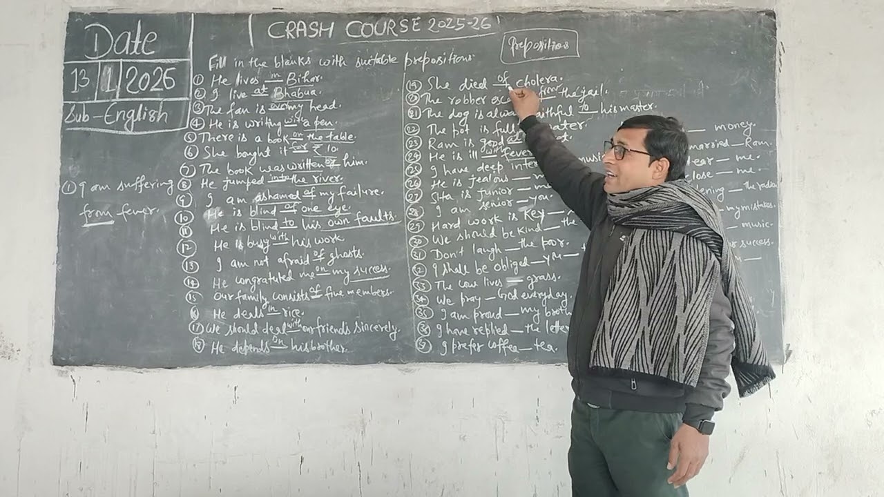 Prepositions with 50 examples / board exam 2026, UHSS Baghini, Mohania