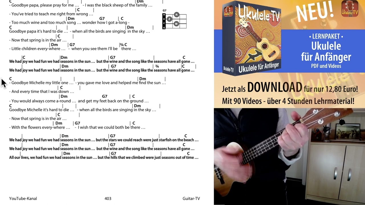 Seasons In The Sun - Terry Jacks, Ukulele Cover, Chords & Lyrics, Play Along
