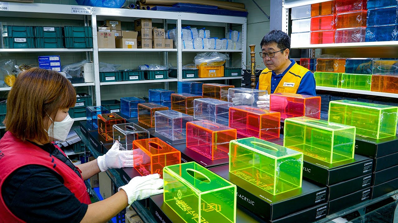 Процесс создания акриловой прозрачной салфетки. Специальный завод по производству акрила в Корее.