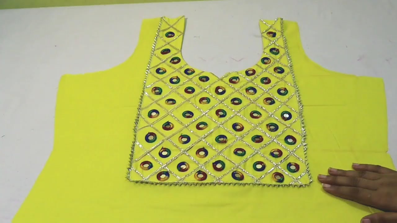 Mirror work neck design with gota, stylish neck, बाजू और गले का इतना सुंदर डिज़ाइन पहले नही देखा होगा