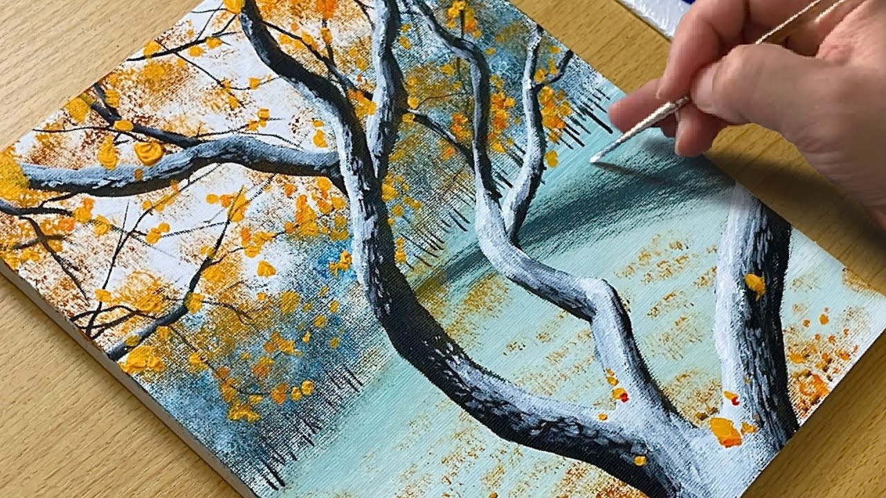 Easy Autumn Tree Acrylic Painting for Beginners / Step-by-Step Tutorial