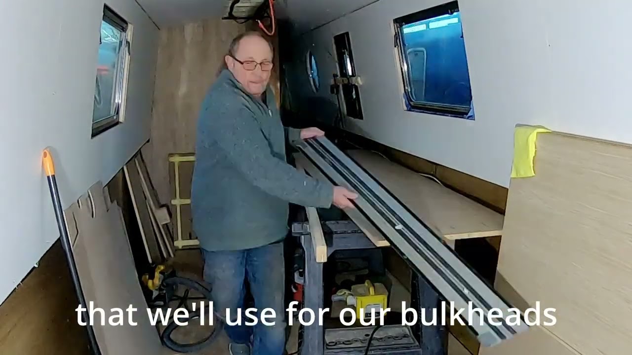No shower boards, so we'll start the galley. @SV MegAStar. #boatbuilding #narrowboatliving