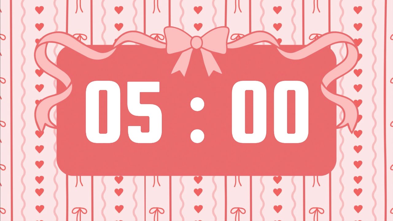 5 Minute Timer | Calm Piano Instrumental Music & Alarm Bell | Hearts and Bows Coquette Theme 🎀 ❤️