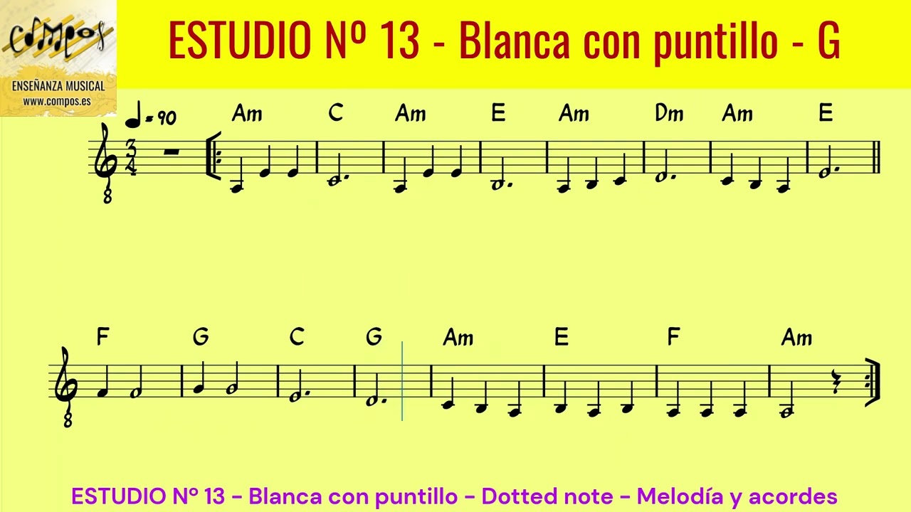 ESTUDIO Nº 13  - Blanca con puntillo  -  Dotted note - (G)