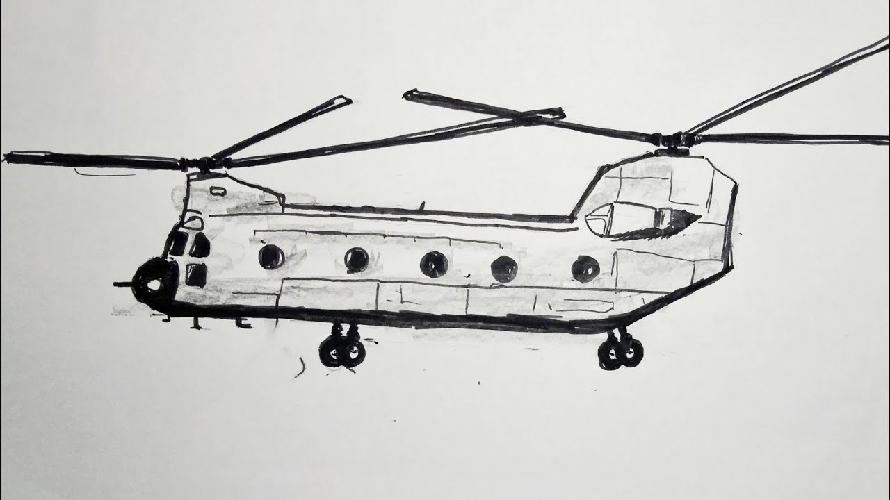 How to draw  military vehicles , how to draw a Helicopter CH-47 Chinook