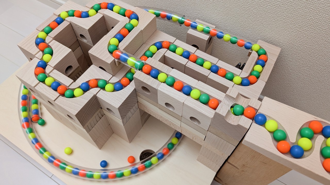 マーブルランレース☆キュボロ＋ミキシングマーブル＋水道管＋透明パイプのししおどし＋自作六角形