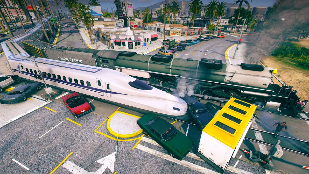 Railfanning at the Railroad Crossing in Grand Theft Auto V!
