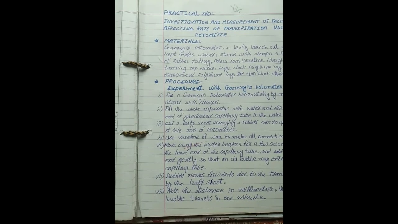 Measurement of Factors Affecting rate of transpiration using potometer||Biology practical 12 class