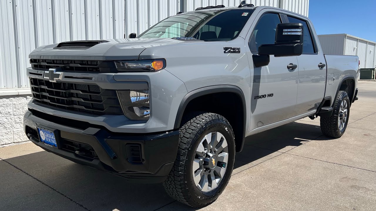 2024 Chevy Silverado 2500 Custom Slate Gray Metallic With Jet Black Interior.