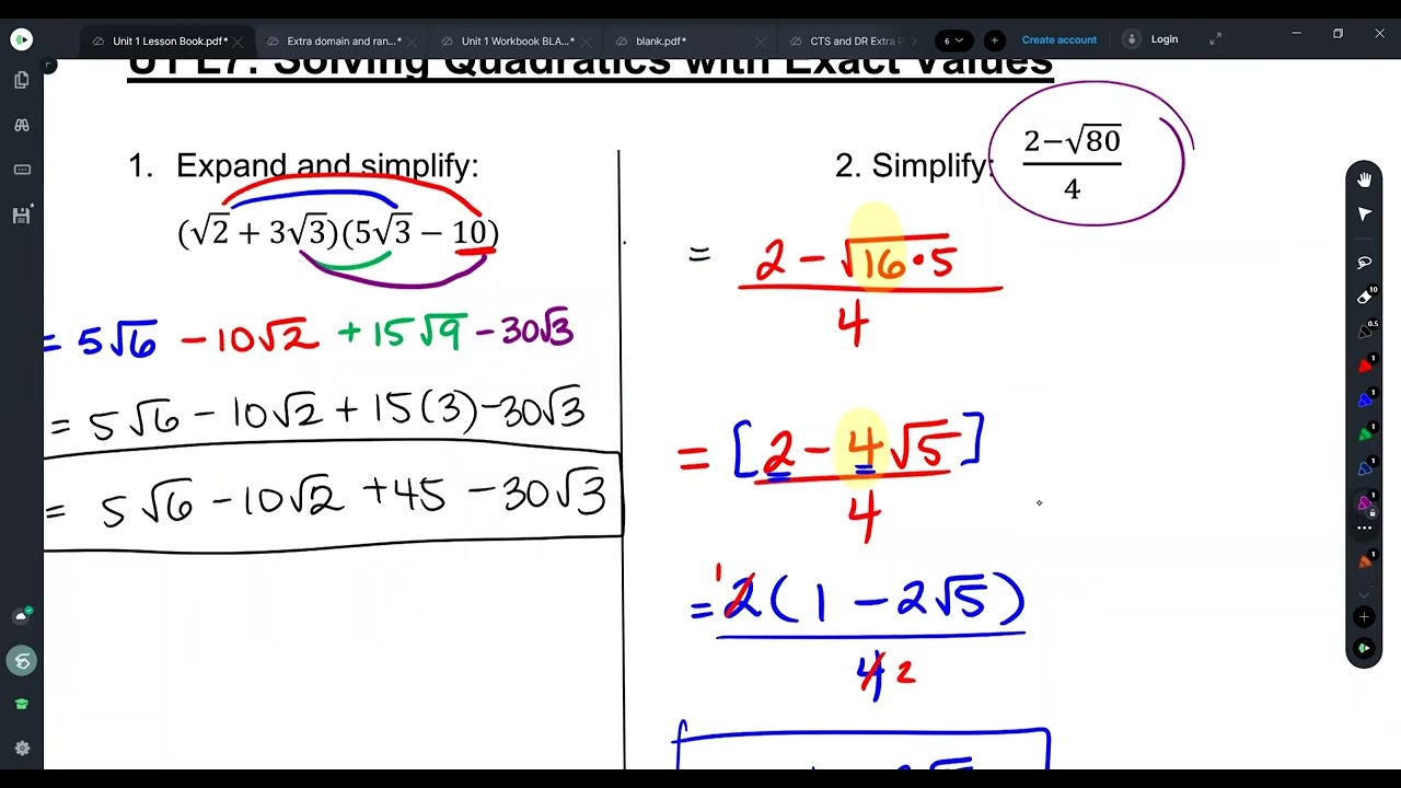 Exact roots of a quadratic