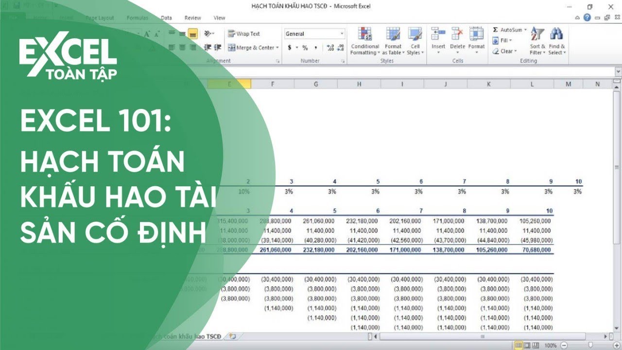 160. Hạch to&aacute;n khấu hao t&agrave;i sản cố định | Kh&oacute;a học phần mềm văn ph&ograve;ng Excel