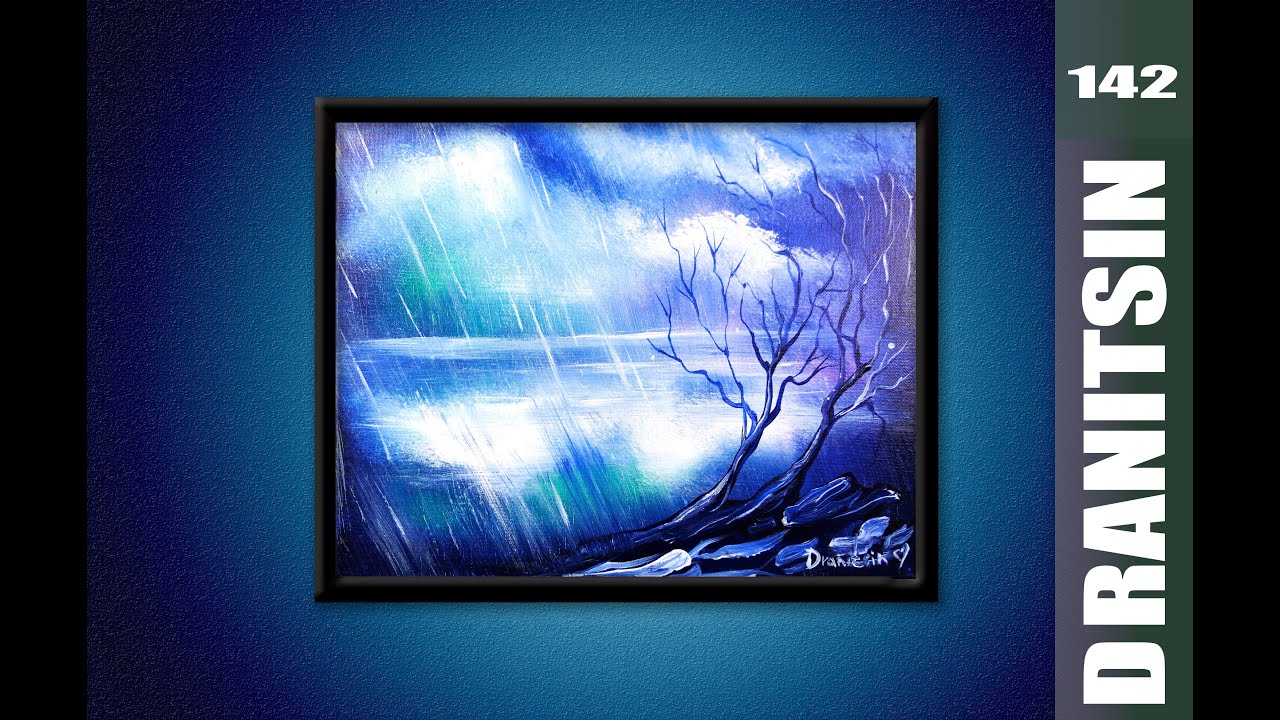 Blue Abstract Landscape in the Rain | Easy for Beginners | Acrylic Painting