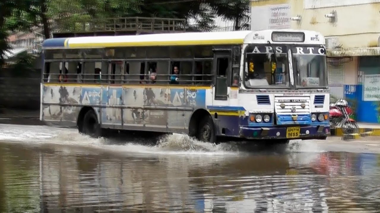 Ponnur Bus Station Rain Water in Express Bus Driving Bapatla to Guntur :APSRTC