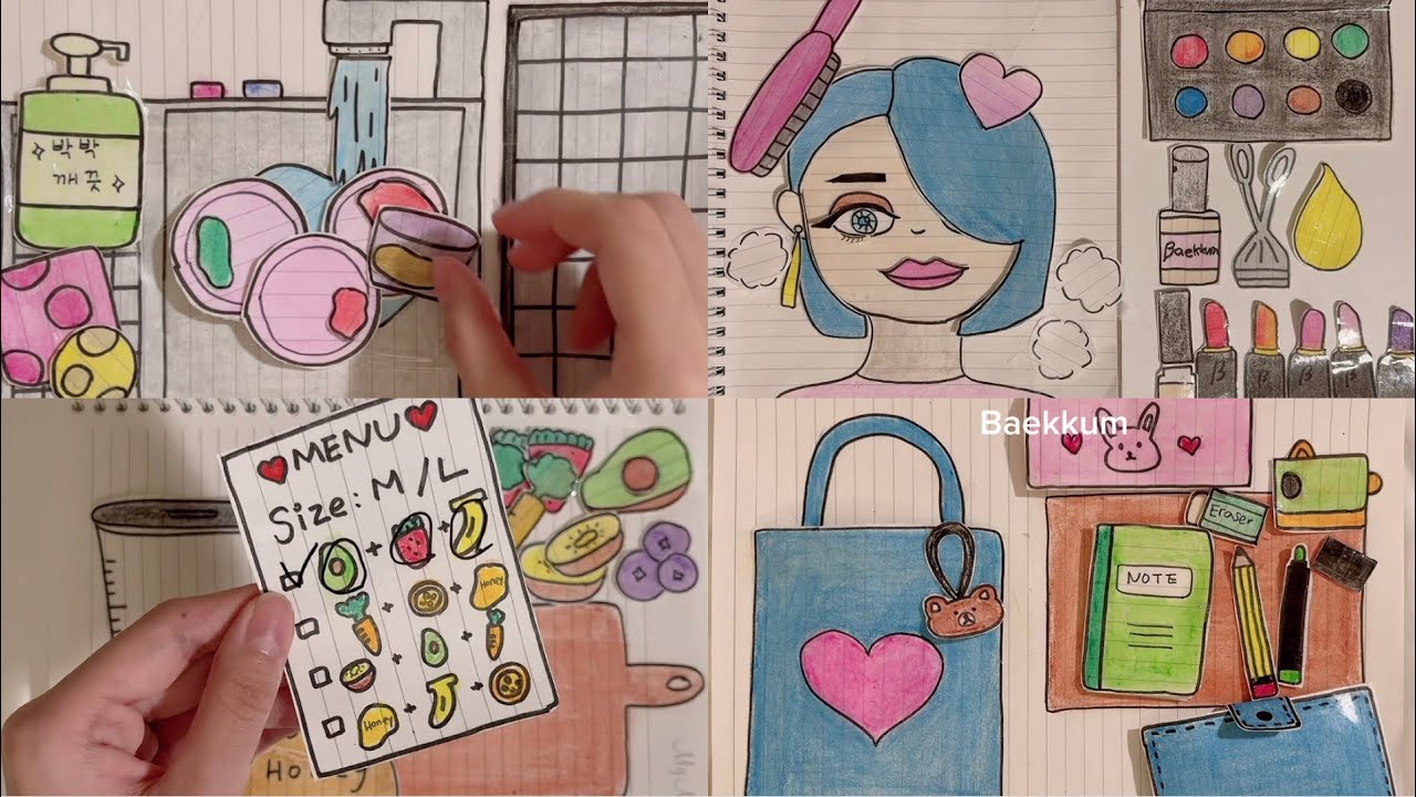 [💸paperdiy💸] Compilation of 10 Paper Toys🧸Make up & School Bag 10가지 종이놀이 모음집 ASMR