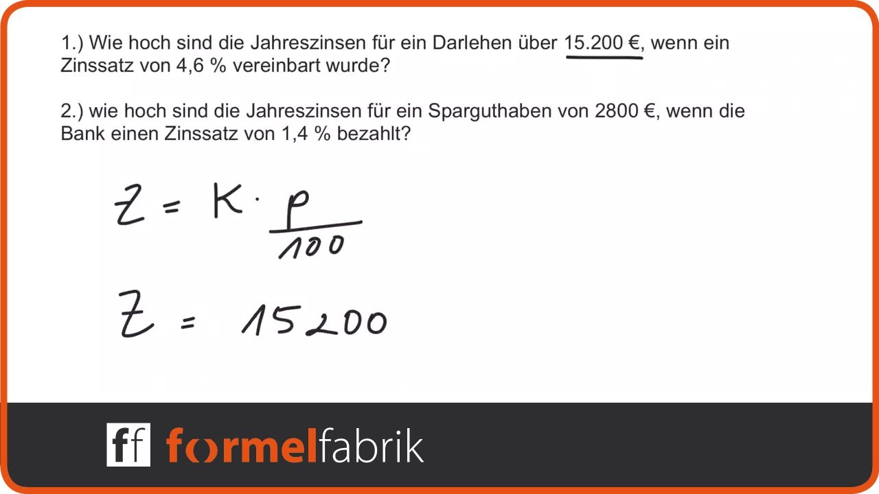 Zinsrechnung: Zinsen bestimmen Textaufgabe (Nr.1)