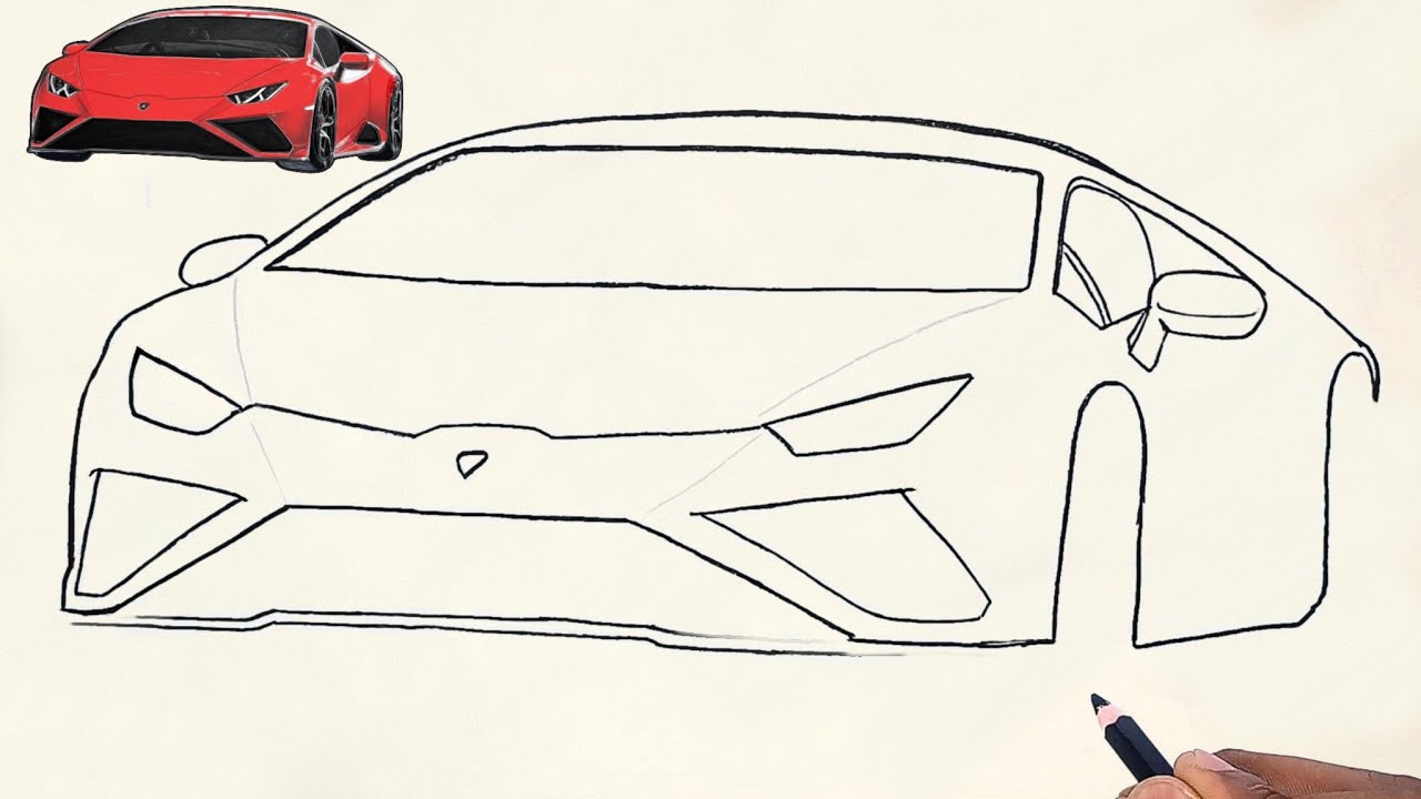 Рисунок автомобиля Lamborghini Huracán — простой урок