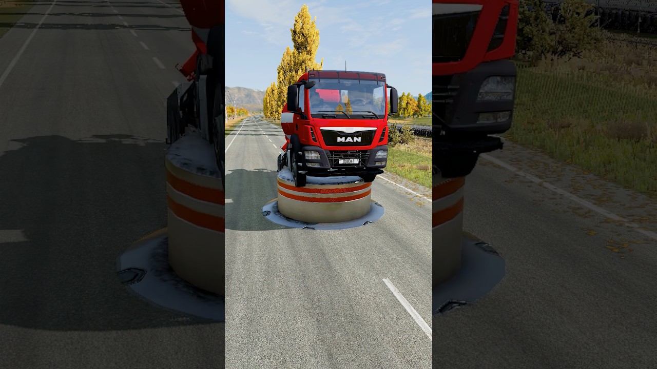 Cement Mixer Trucks vs Giant Bollard #shorts #beamngdrive #truck