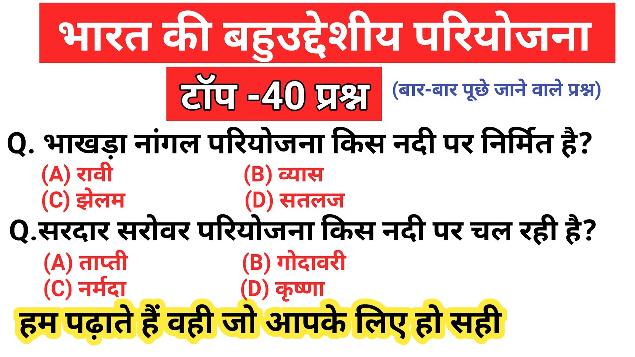 प्रमुख बहुउद्देशीय नदी घाटी परियोजनाएं | MCQ on Multipurpose Projects | Geography MCQ Quiz |