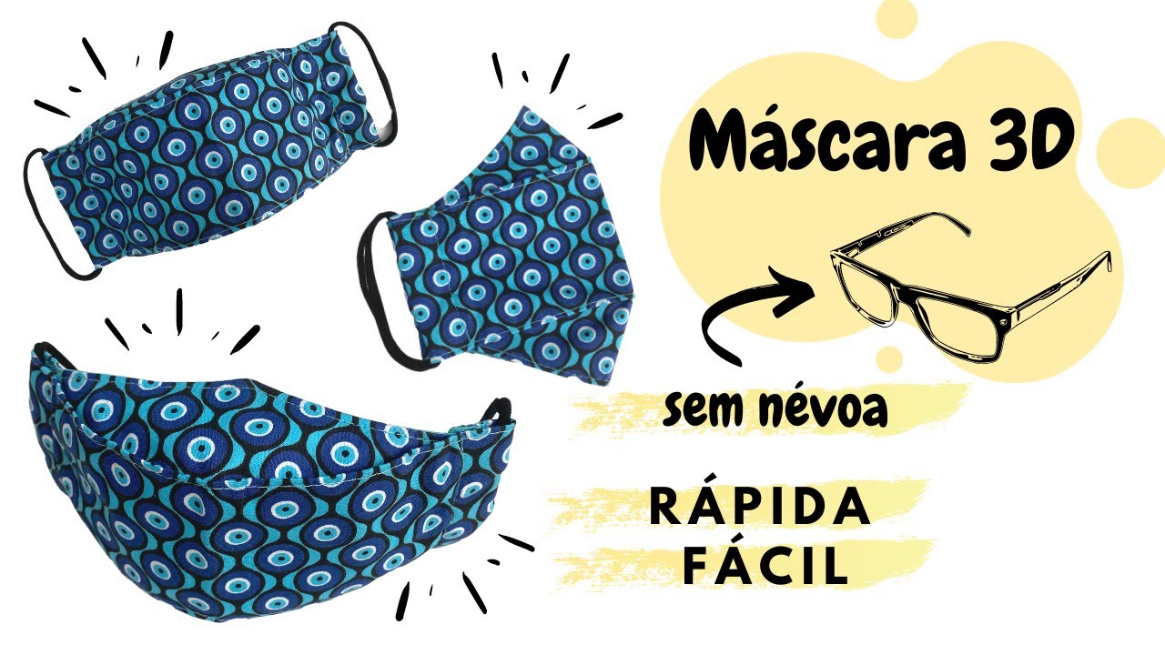 Máscara 3D em apenas 6 costuras!! (com molde)