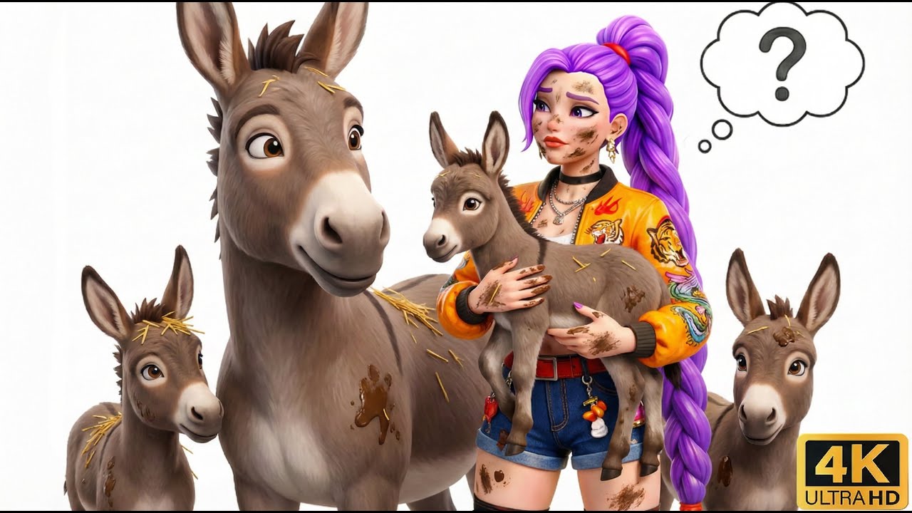 purple hair girl wins the donkey race