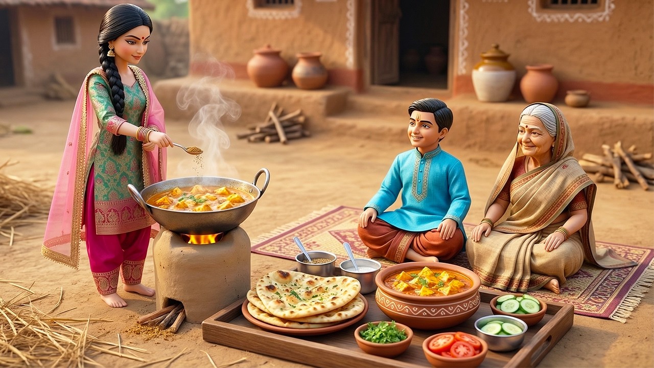 🔥🧈 Miniature Doll Family Paneer Butter Masala & Garlic Naan | Happy Indian Tiny Kitchen ASMR