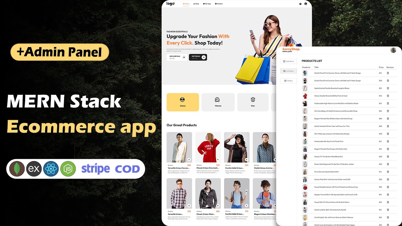 MERN Stack Ecommerce Website React MongoDB Express Node Stripe Tailwind - CRUD App with Admin Panel