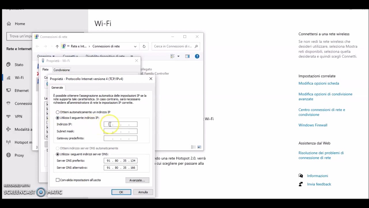 COME IMPOSTARE UN IP STATICO