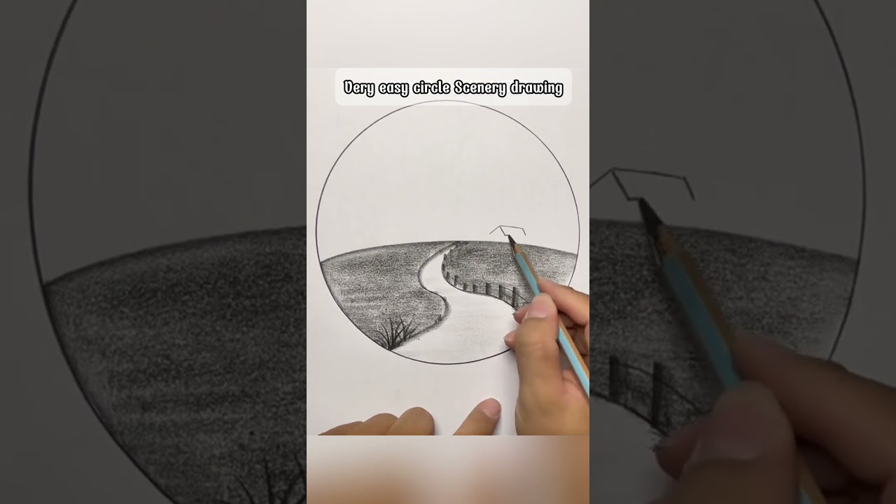 Very Easy Circle Scenery Drawing #pencildrawing #scenerydrawing