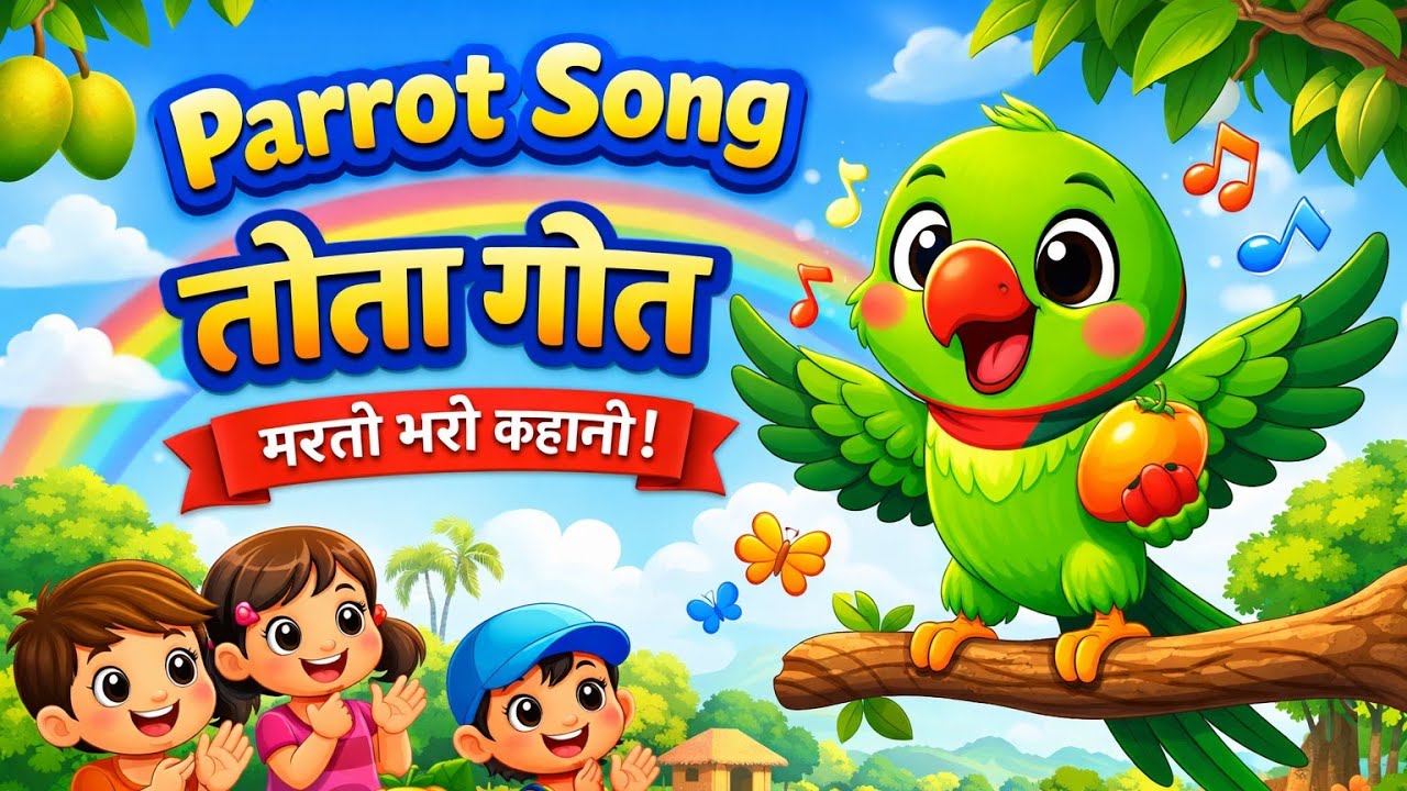 तोता गीत 🦜 | Parrot Song for Kids | Fun Hindi Cartoon Rhyme | Baby Songs