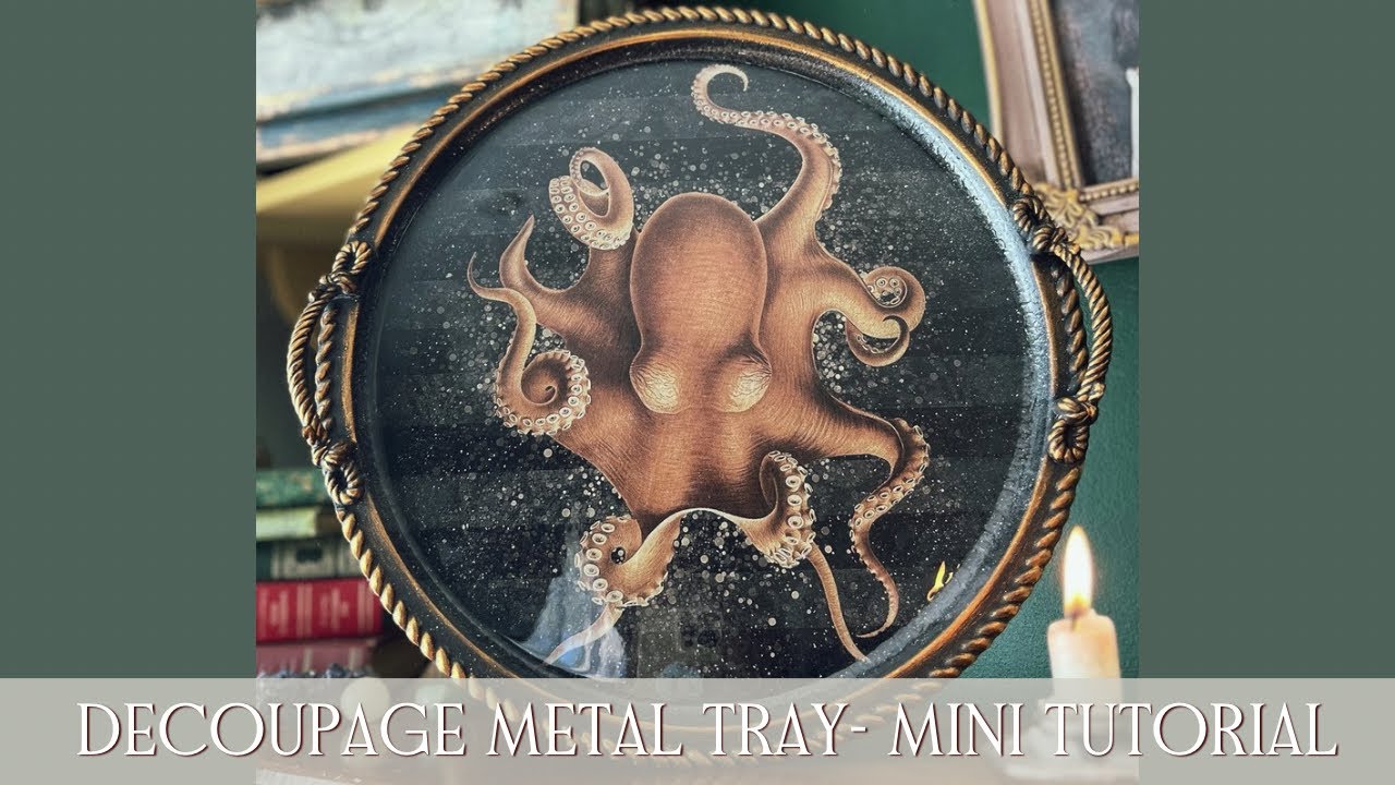 Decoupage & Epoxy resin on metal tray with rice paper blending | Mini Tutorial 