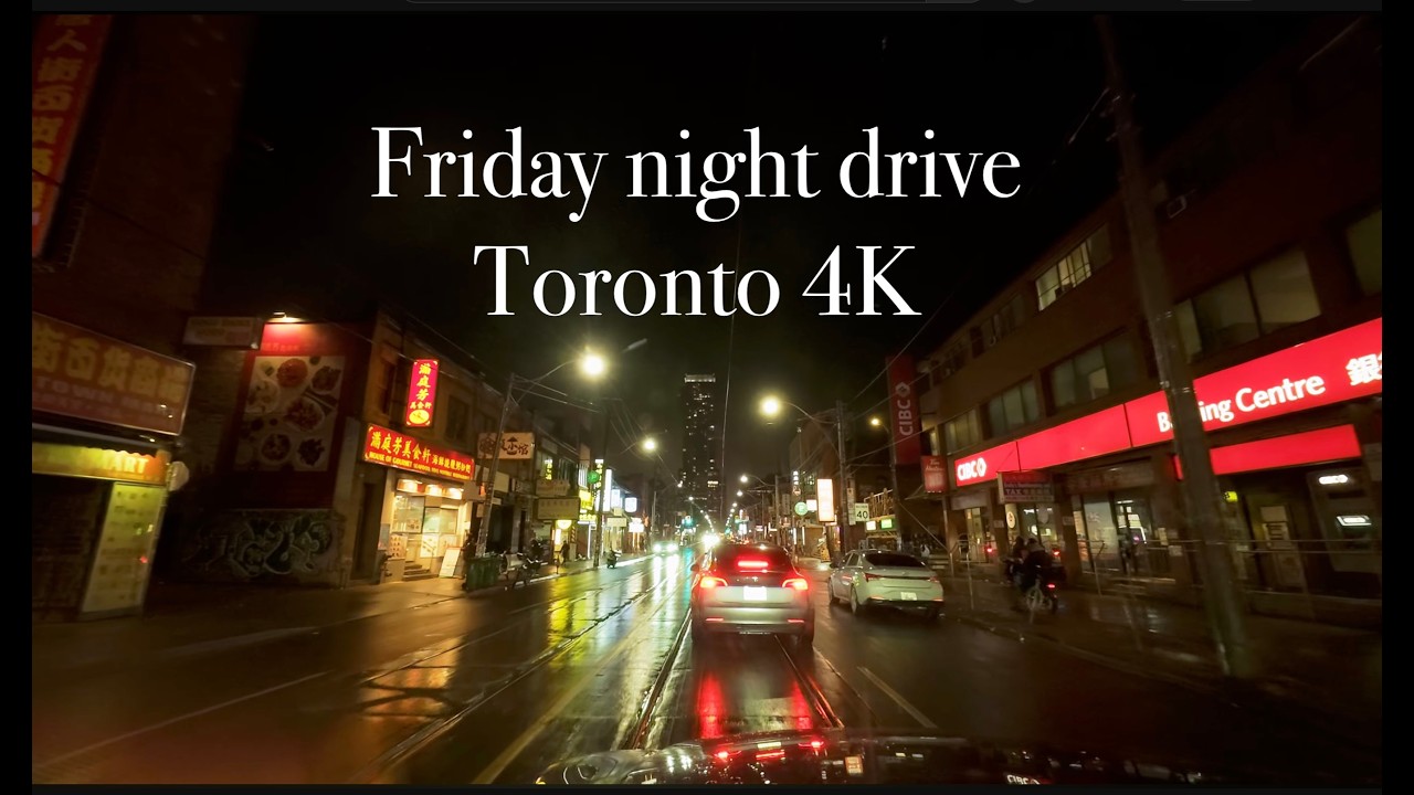 Toronto night drive - friday night rainy drive through downtown | 4K ambiance
