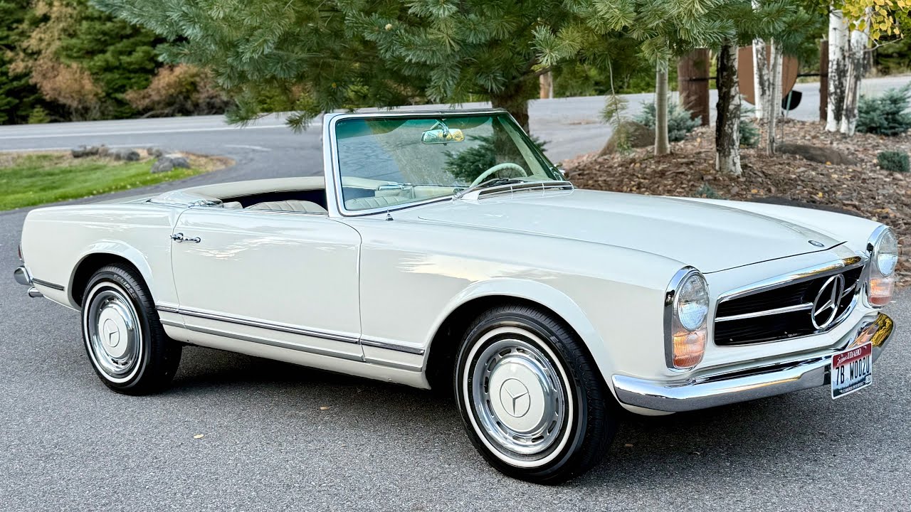 Прогулка и поездка на Mercedes-Benz 230SL 1965 года с прицепом