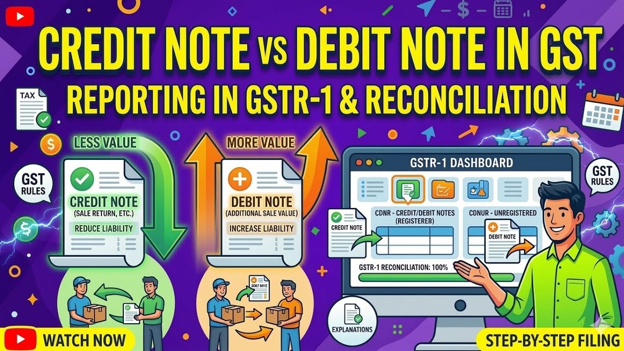 Credit Note & Debit Note in GST | How to Report in GSTR-1 on GST Portal Live.