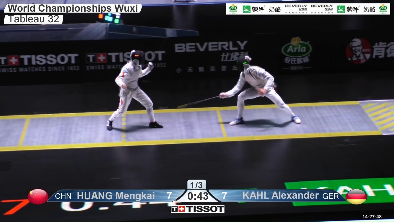 2018 244 T32 08 M F Individual Wuxi World Championships YELLOW KAHL GER vs HUANG CHN