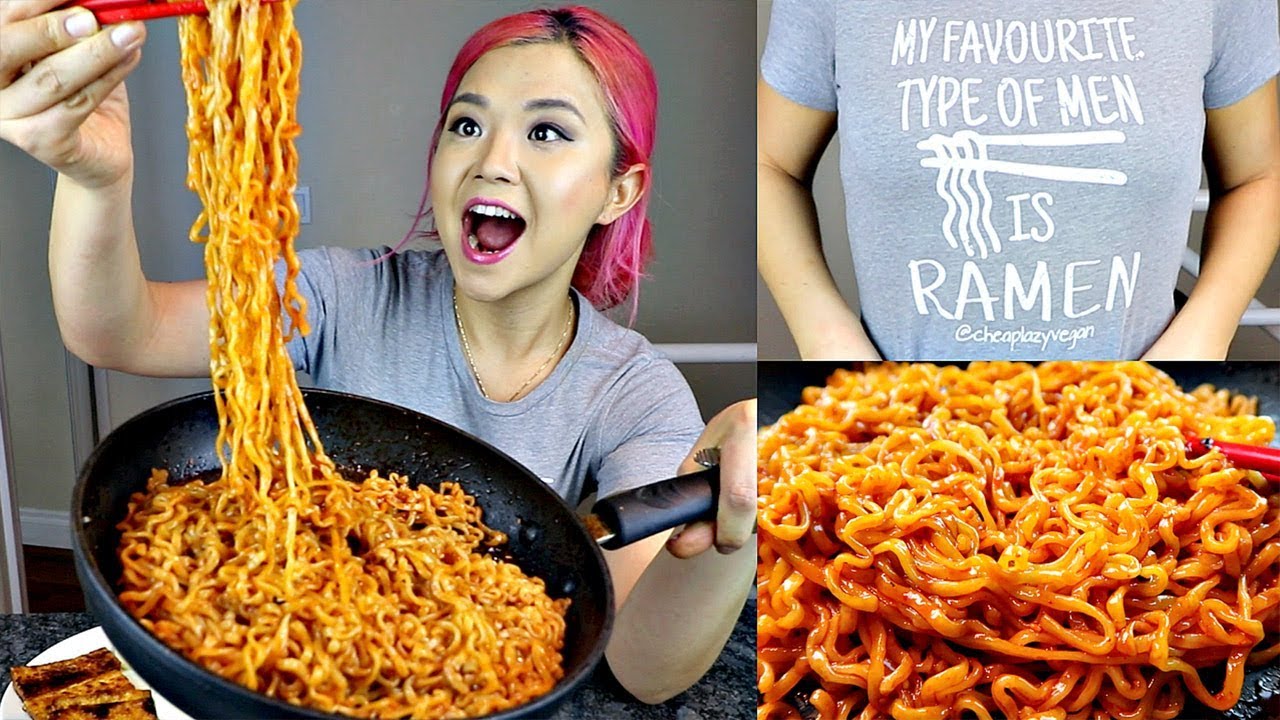 NUCLEAR EXTREME SPICY Fire Noodle Challenge (2 PACKS) // VEGAN