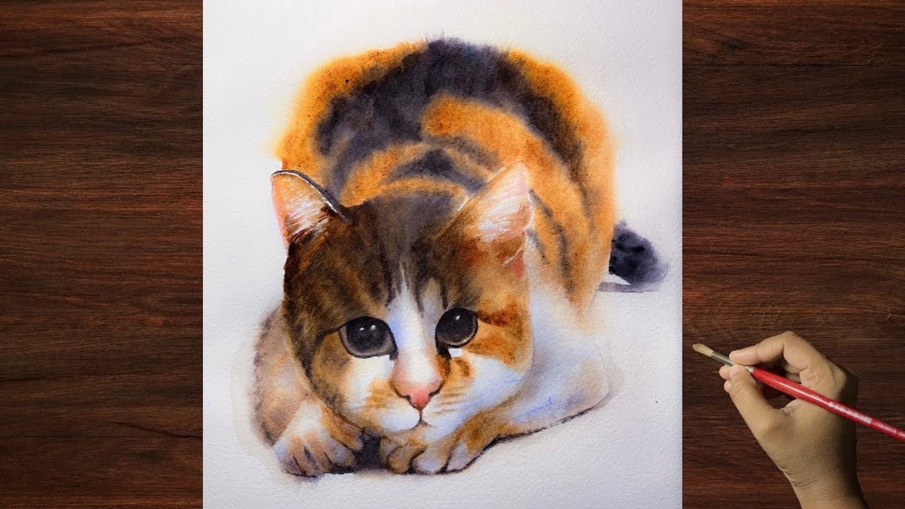 Watercolors  Realistic Cat Painting 