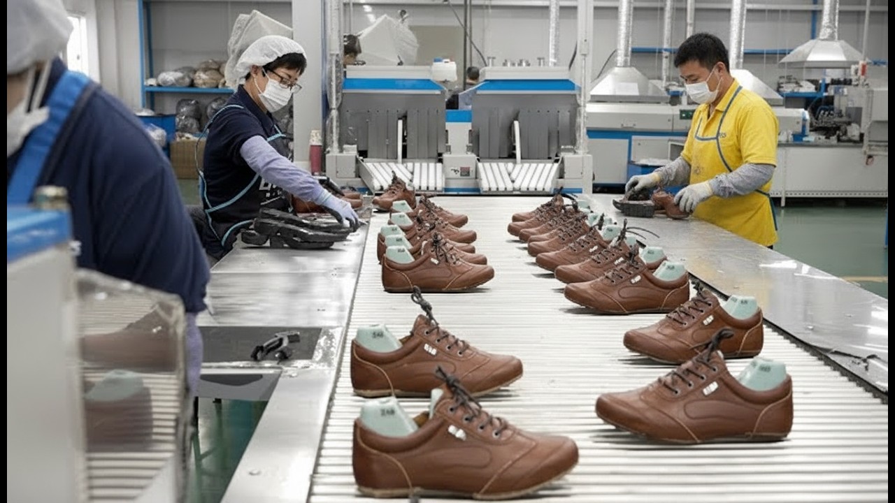Comfy Leather Shoes Manufacturing Process. Shoes Factory