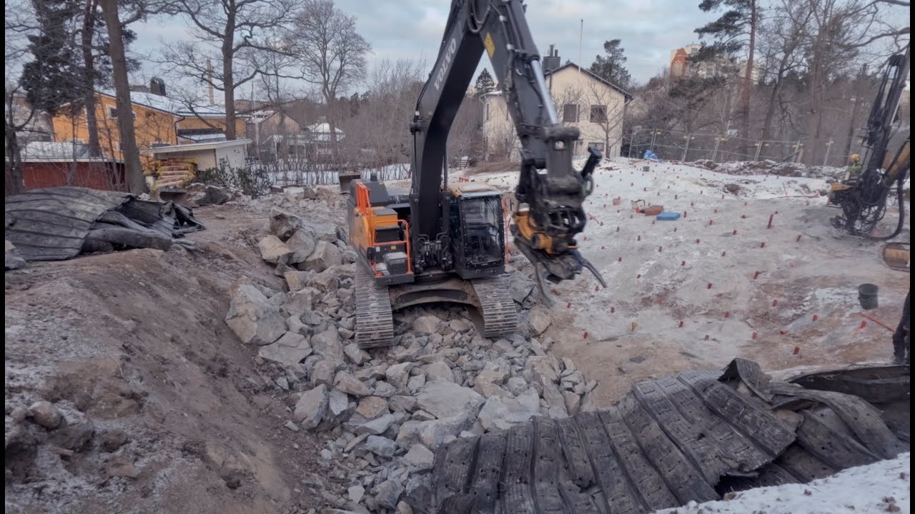 Blasting rock with dynamite to build a house